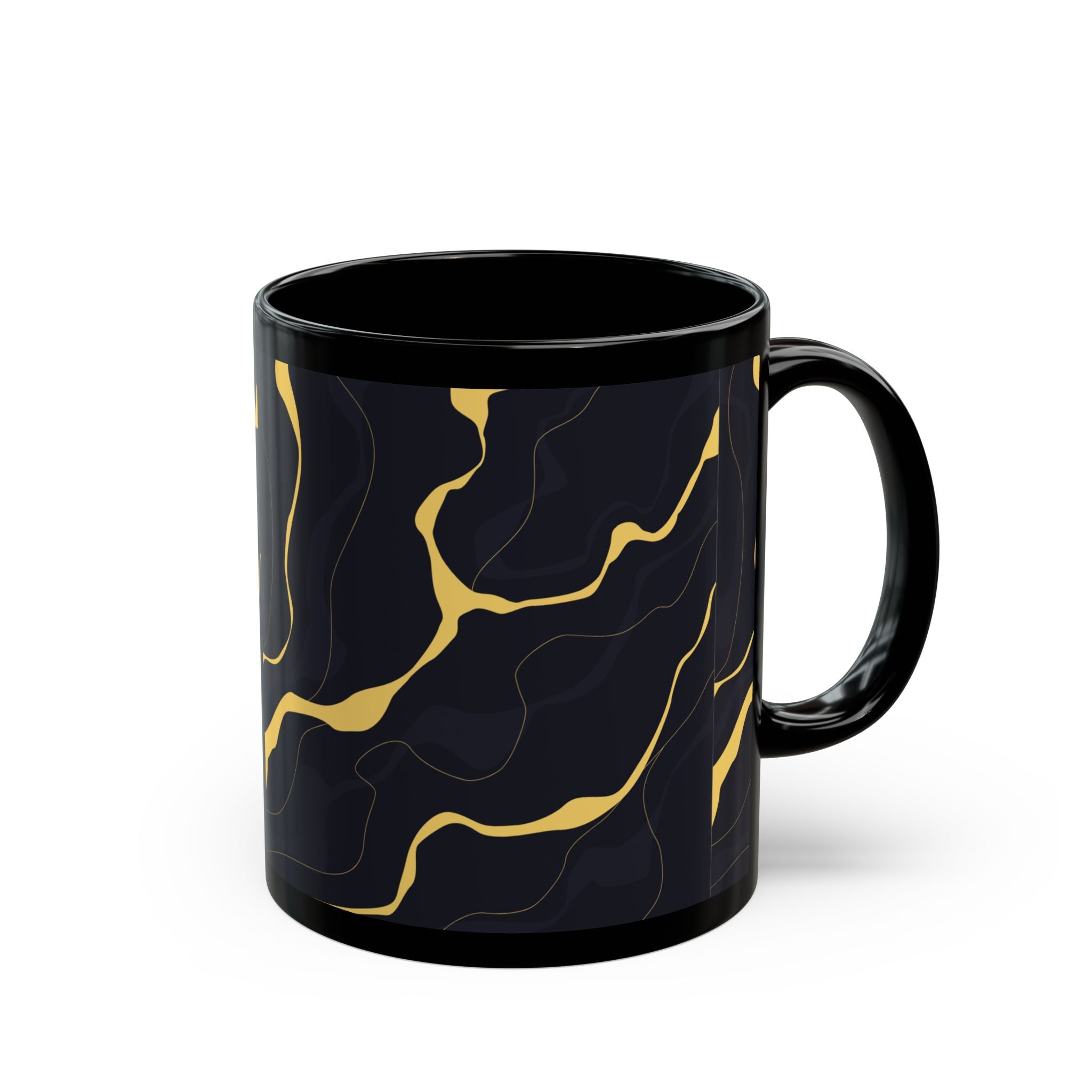 Black Marble Gold Accent Mug — Elegant 11oz/15oz Coffee Cup