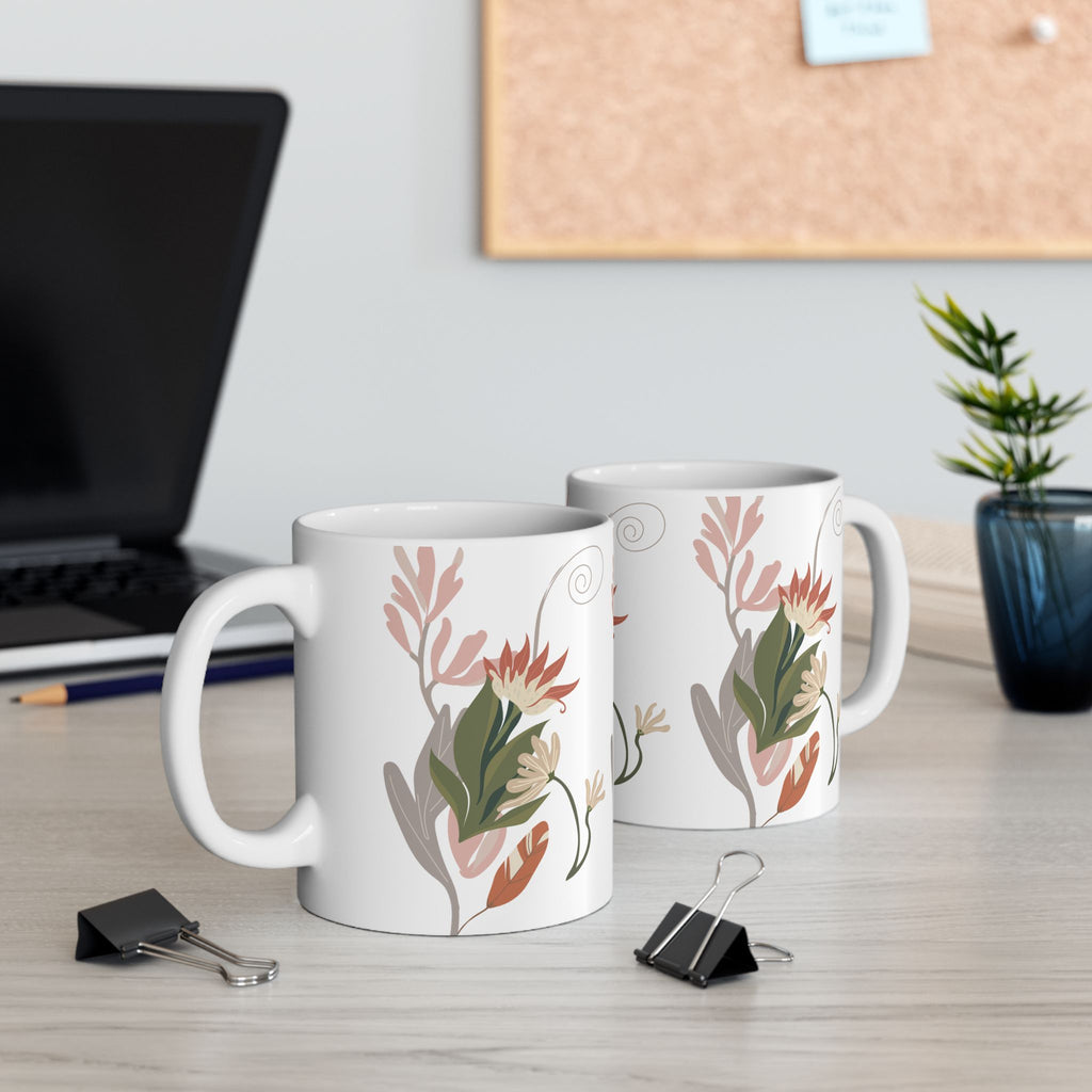Floral Pastel Mug — Boho Botanical Ceramic Coffee Cup (11oz/15oz)