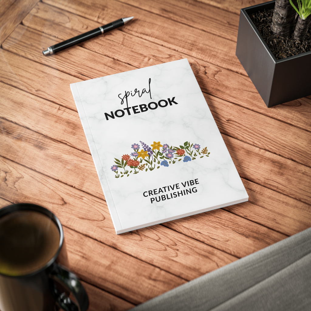 Marble Floral Notebook — "Spiral Notebook" A5 Softcover Journal