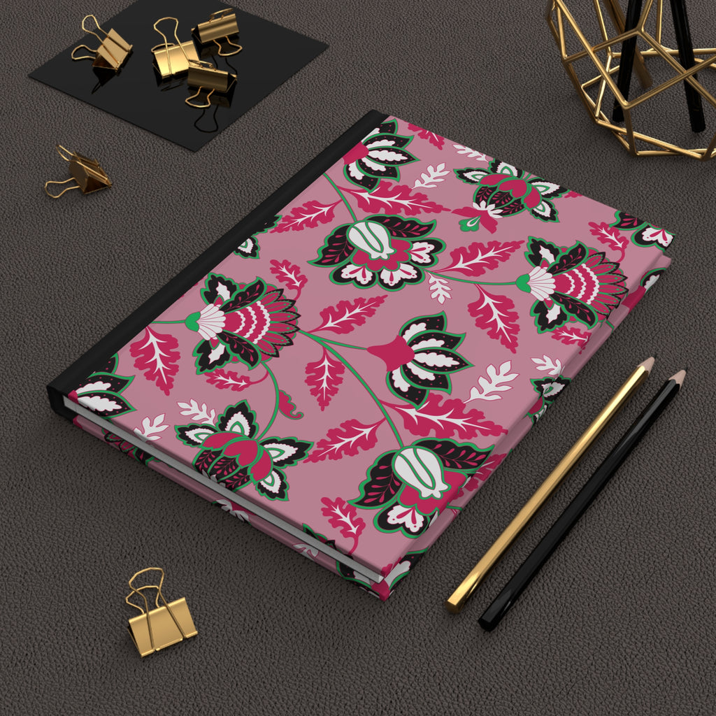 Floral Pattern Hardcover Journal — Pink Vintage Botanical Notebook