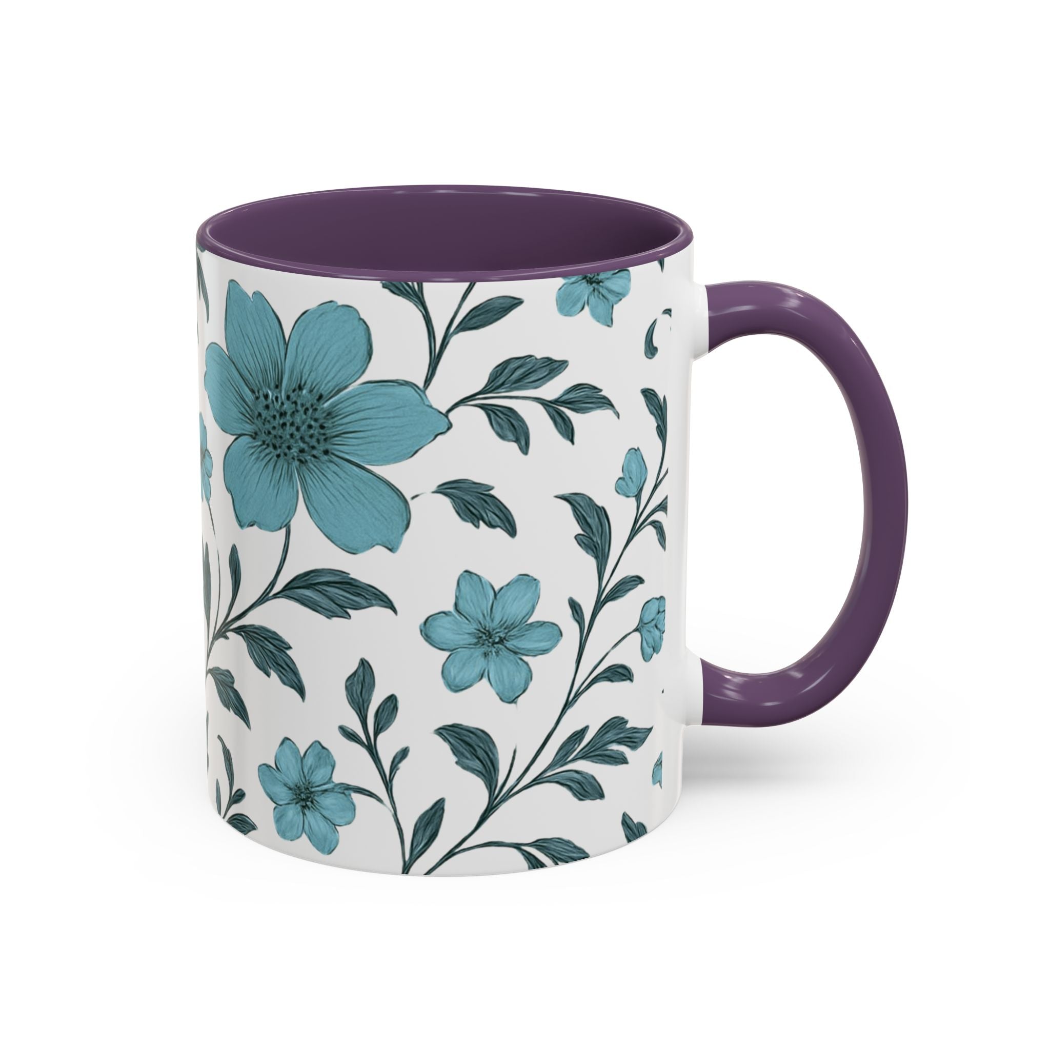 Teal Floral Accent Coffee Mug (11/15oz) – Ceramic Tea & Coffee Cup