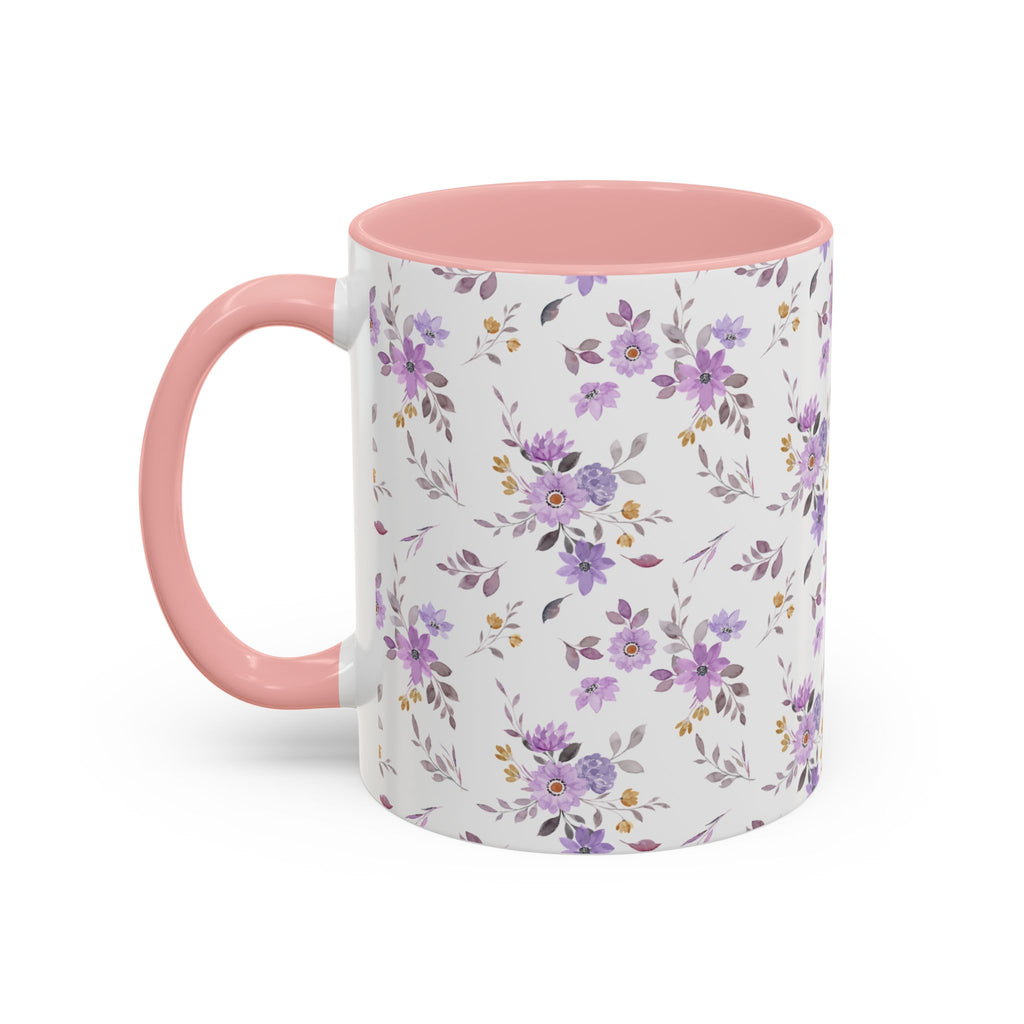 Floral Lavender Accent Coffee Mug — Purple Vintage Rose Pattern (11/15oz)
