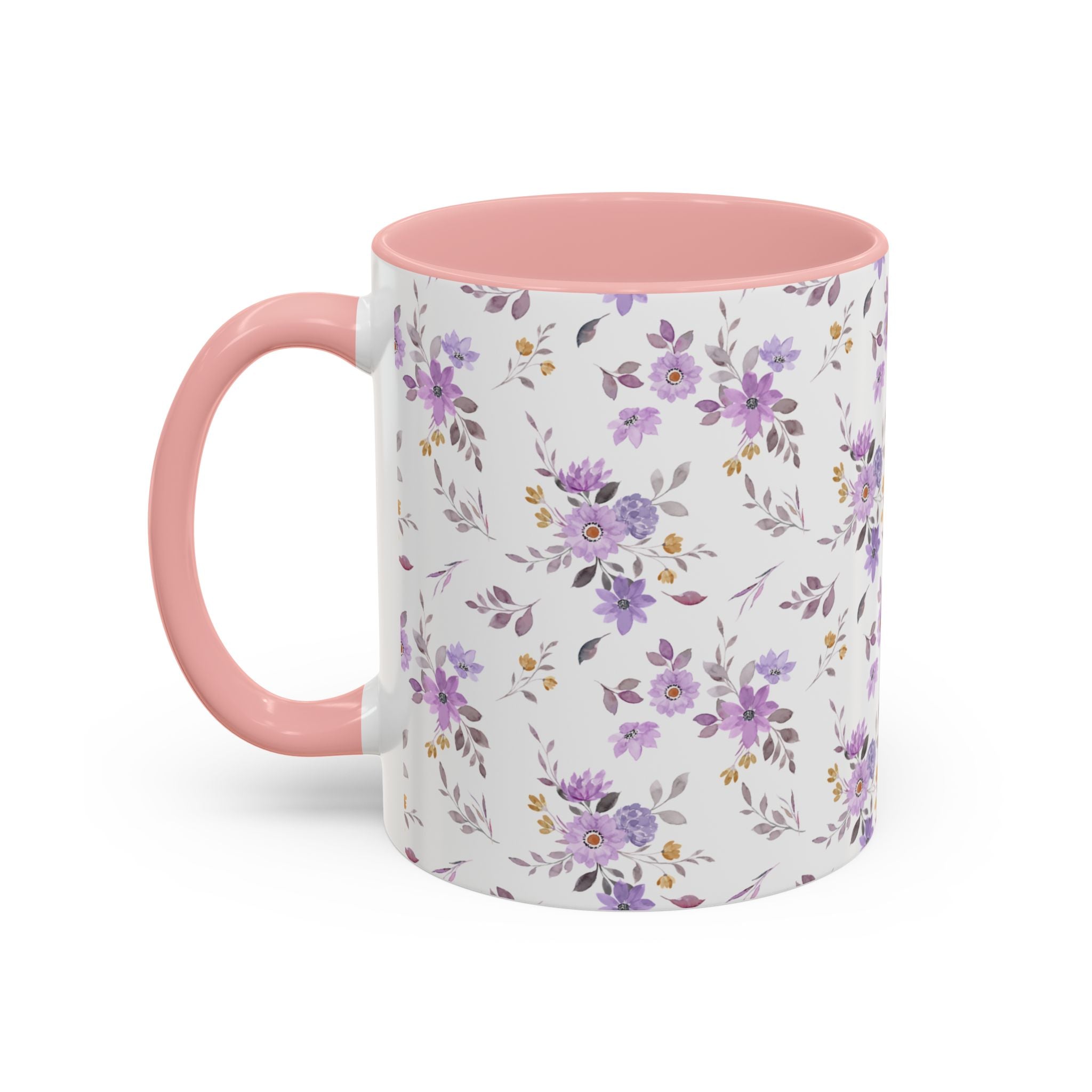 Floral Lavender Accent Coffee Mug — Purple Vintage Rose Pattern (11/15oz)