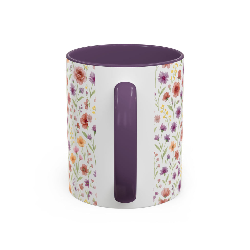 Floral Watercolor Accent Coffee Mug – Pink & Purple Wildflower Pattern (11/15oz)