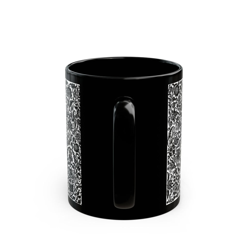 Black Ceramic Mug - Intricate Black & White Floral Pattern