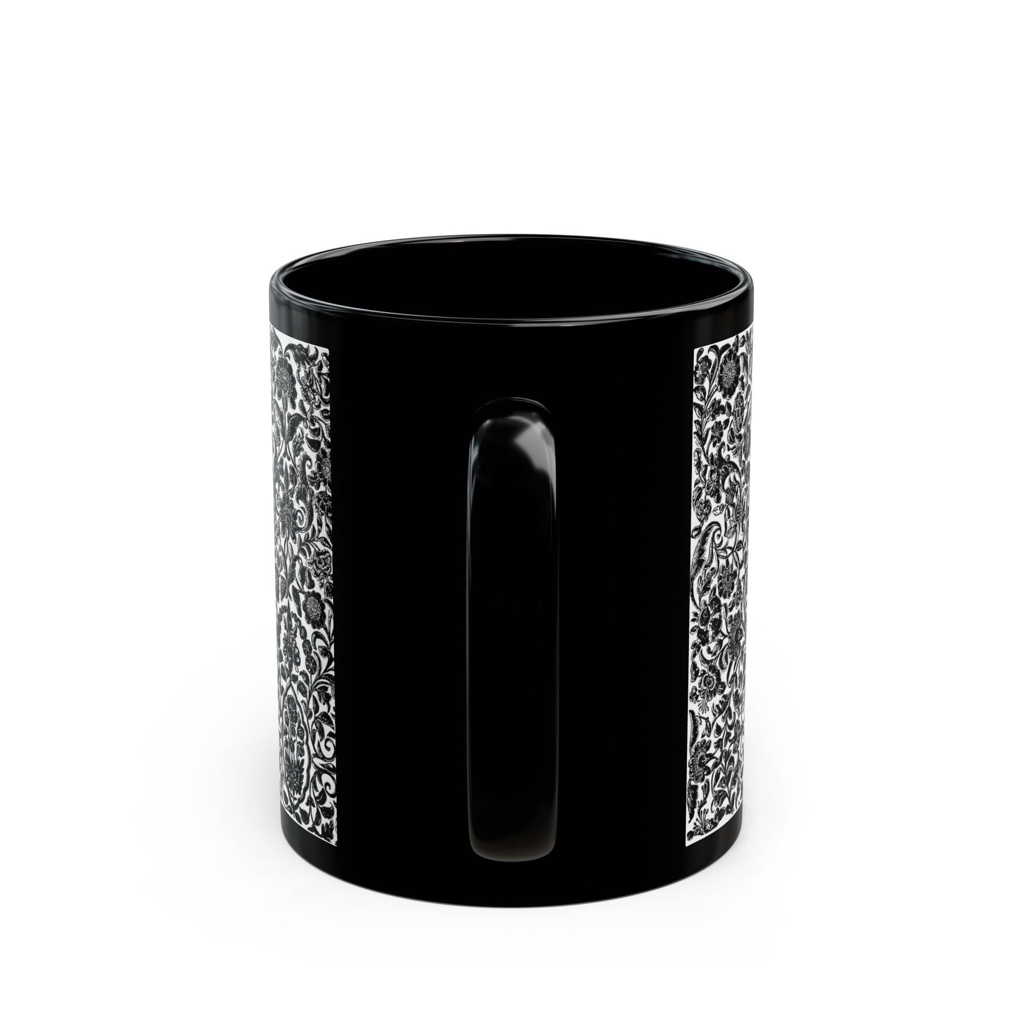 Black Ceramic Mug - Intricate Black & White Floral Pattern