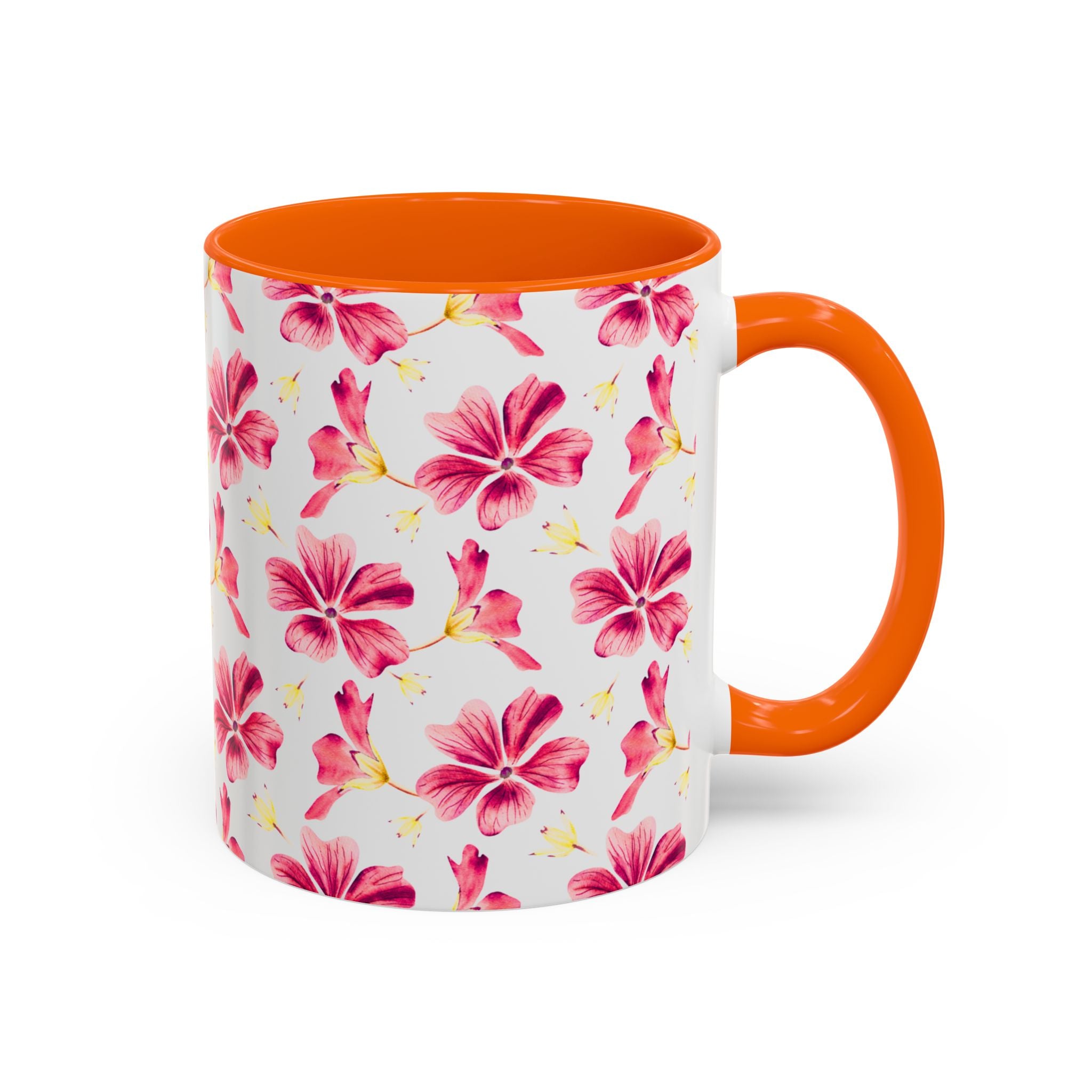 Pink Floral Accent Coffee Mug – Watercolor Hibiscus Pattern (11/15 oz)