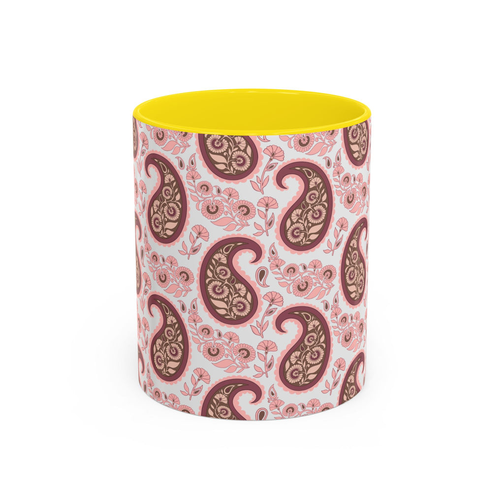 Pink Paisley Accent Coffee Mug — Decorative Floral Pattern 11/15oz