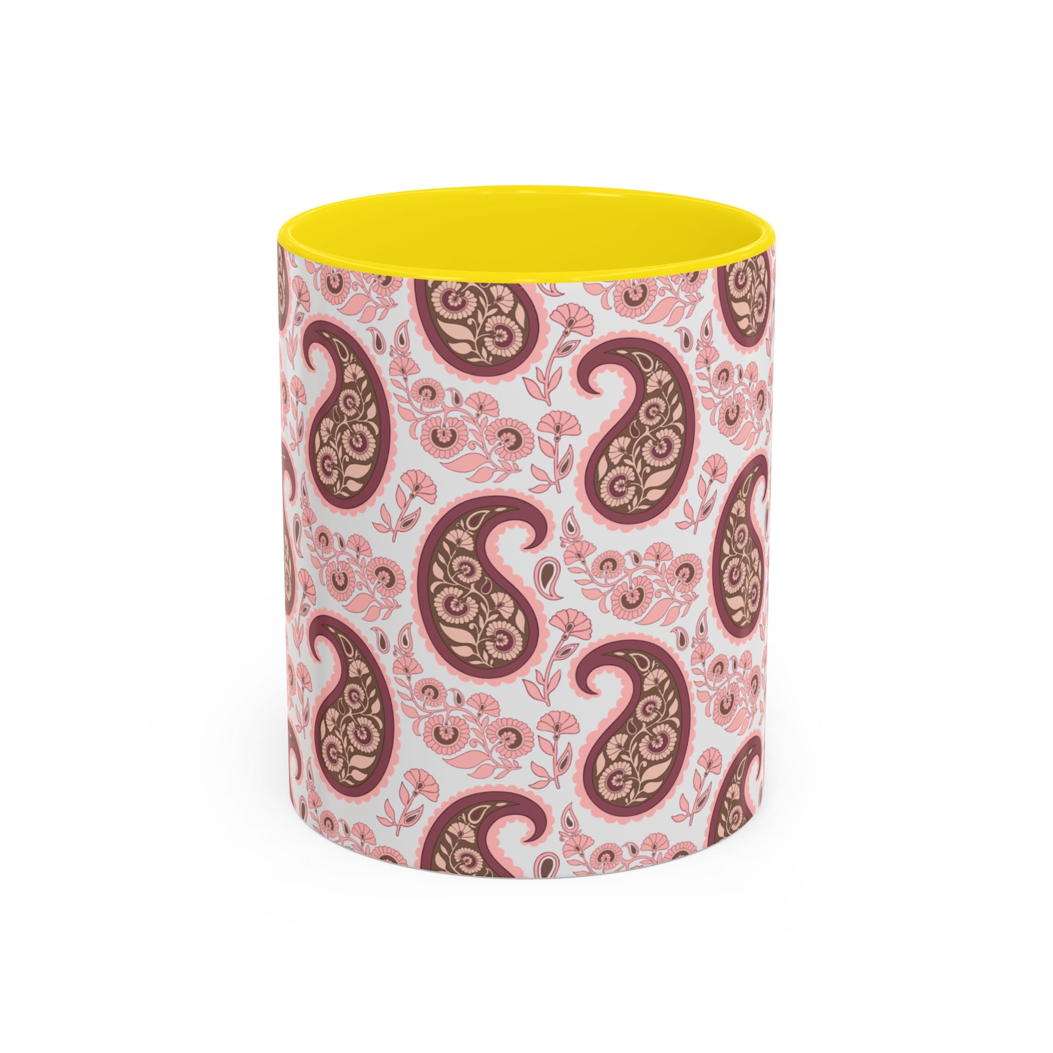 Pink Paisley Accent Coffee Mug — Decorative Floral Pattern 11/15oz