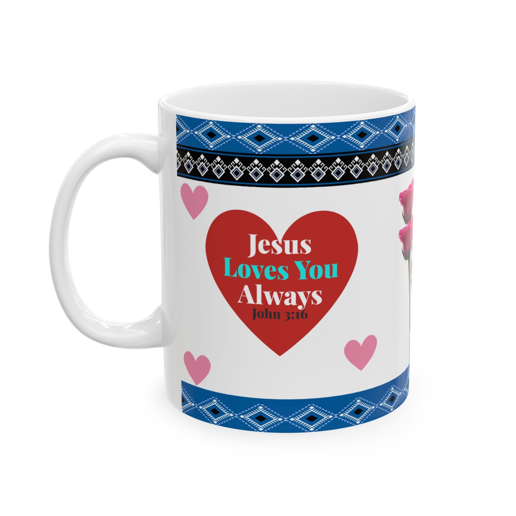 Valentine Floral Ceramic Mug (11oz & 15oz) — Pink Roses, Hearts & Love Design