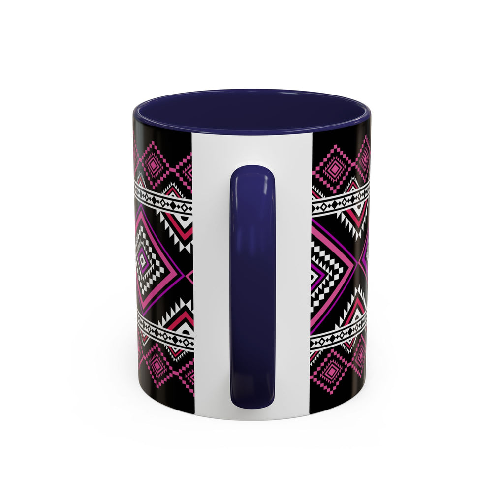 Geometric Aztec Accent Coffee Mug — Pink & Black Tribal Pattern (11/15oz)