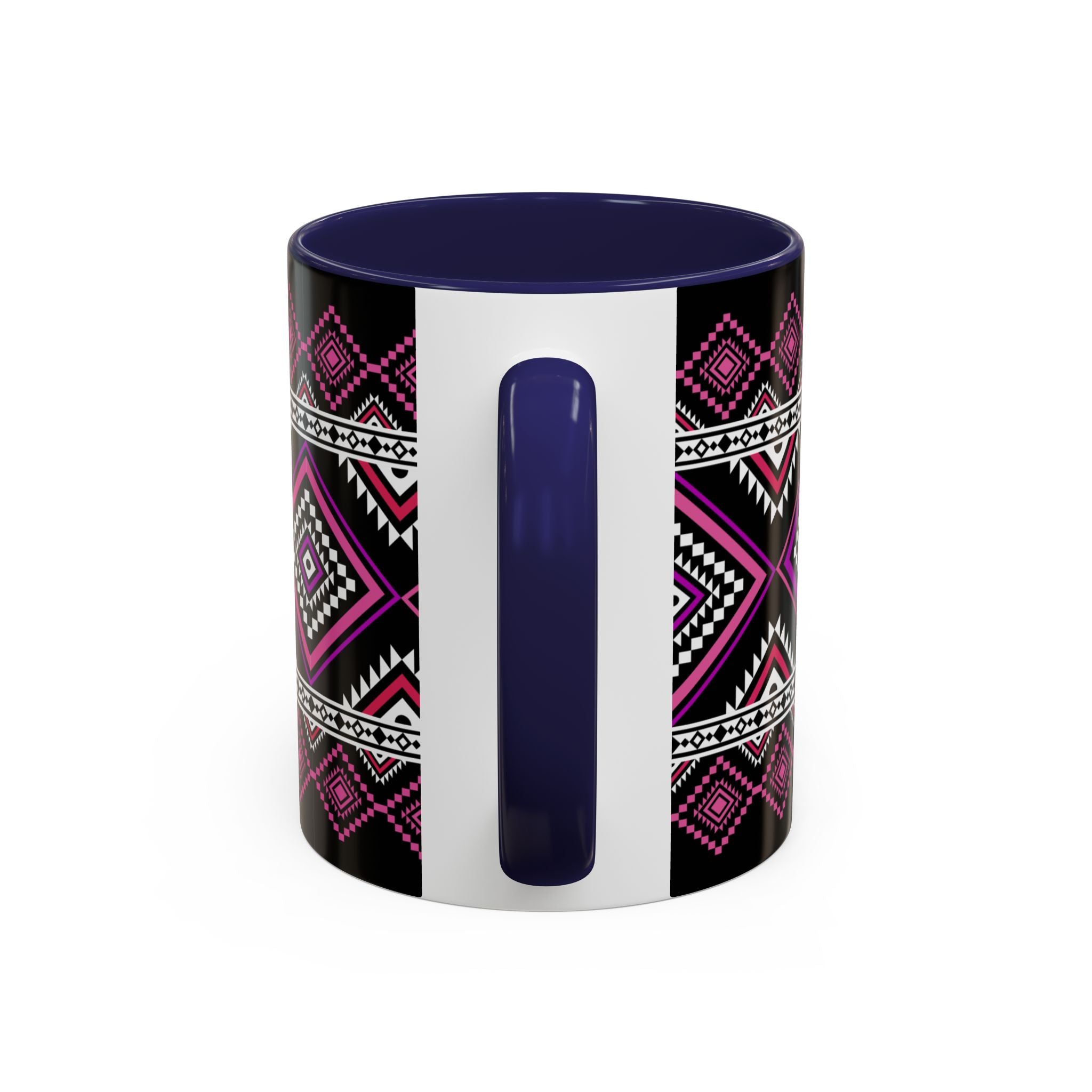 Geometric Aztec Accent Coffee Mug — Pink & Black Tribal Pattern (11/15oz)