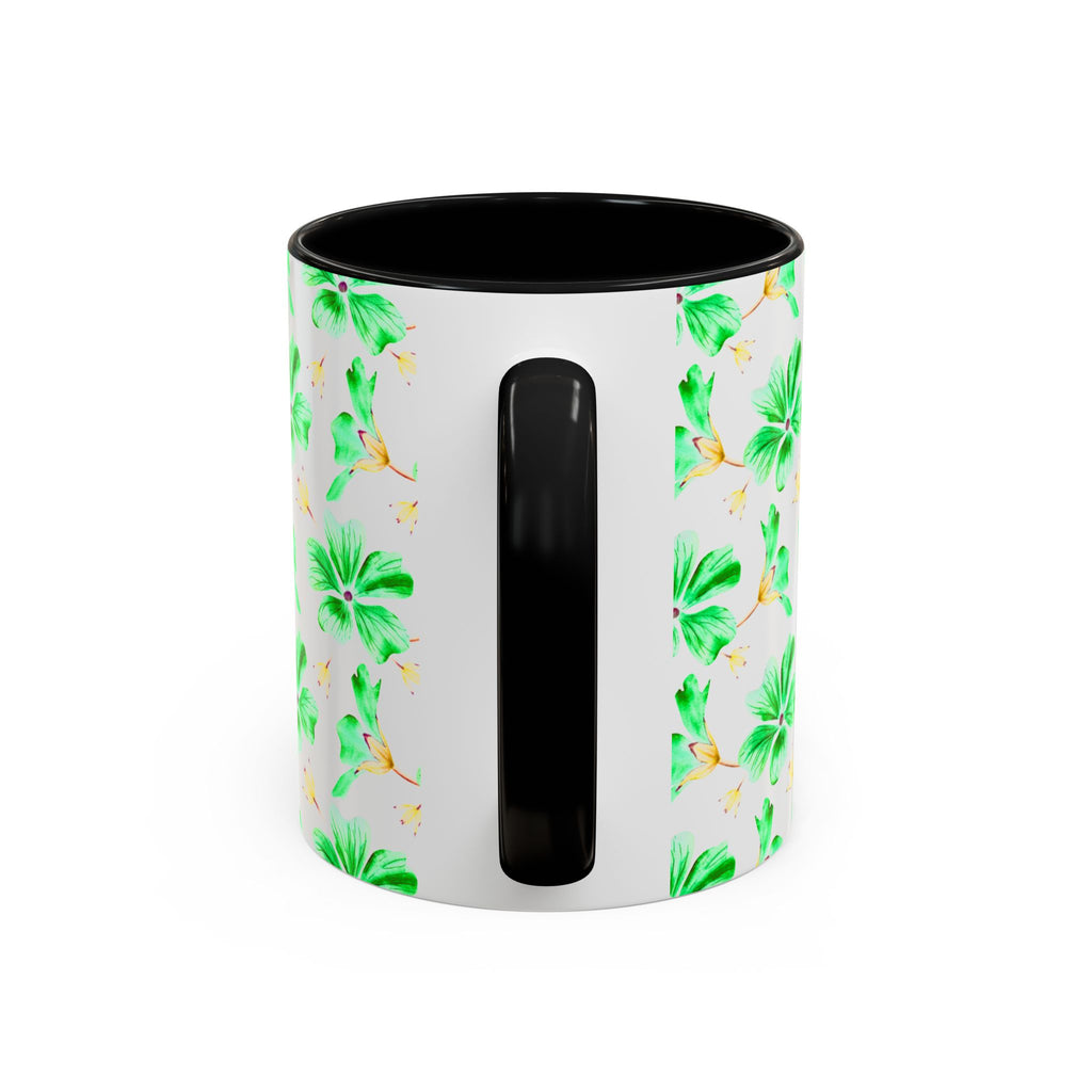 Green Watercolor Hibiscus Accent Coffee Mug – Tropical Floral Ceramic Mug