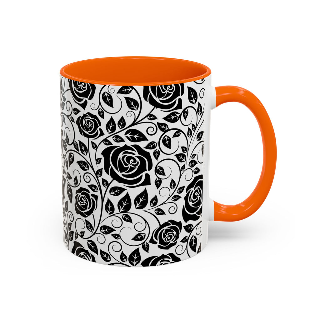 Black Rose Pattern Accent Coffee Mug — 11/15oz Ceramic Gift