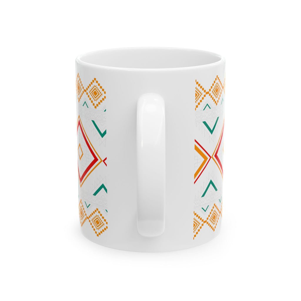 Boho Geometric Ceramic Mug – Colorful Aztec Diamond Pattern (11oz & 15oz)