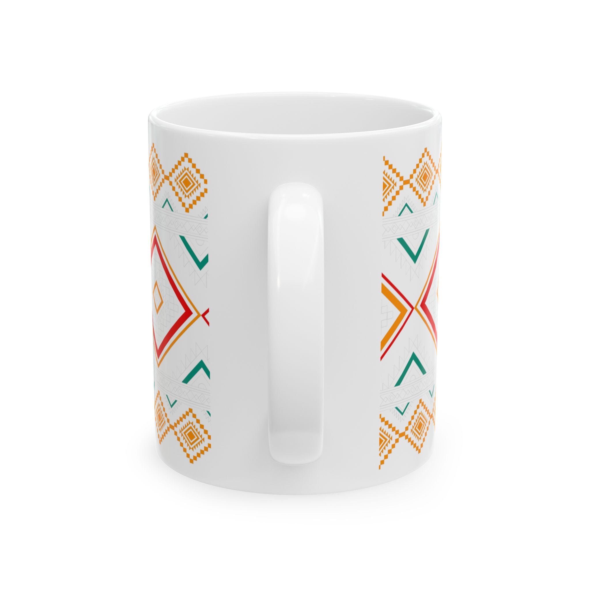 Boho Geometric Ceramic Mug – Colorful Aztec Diamond Pattern (11oz & 15oz)