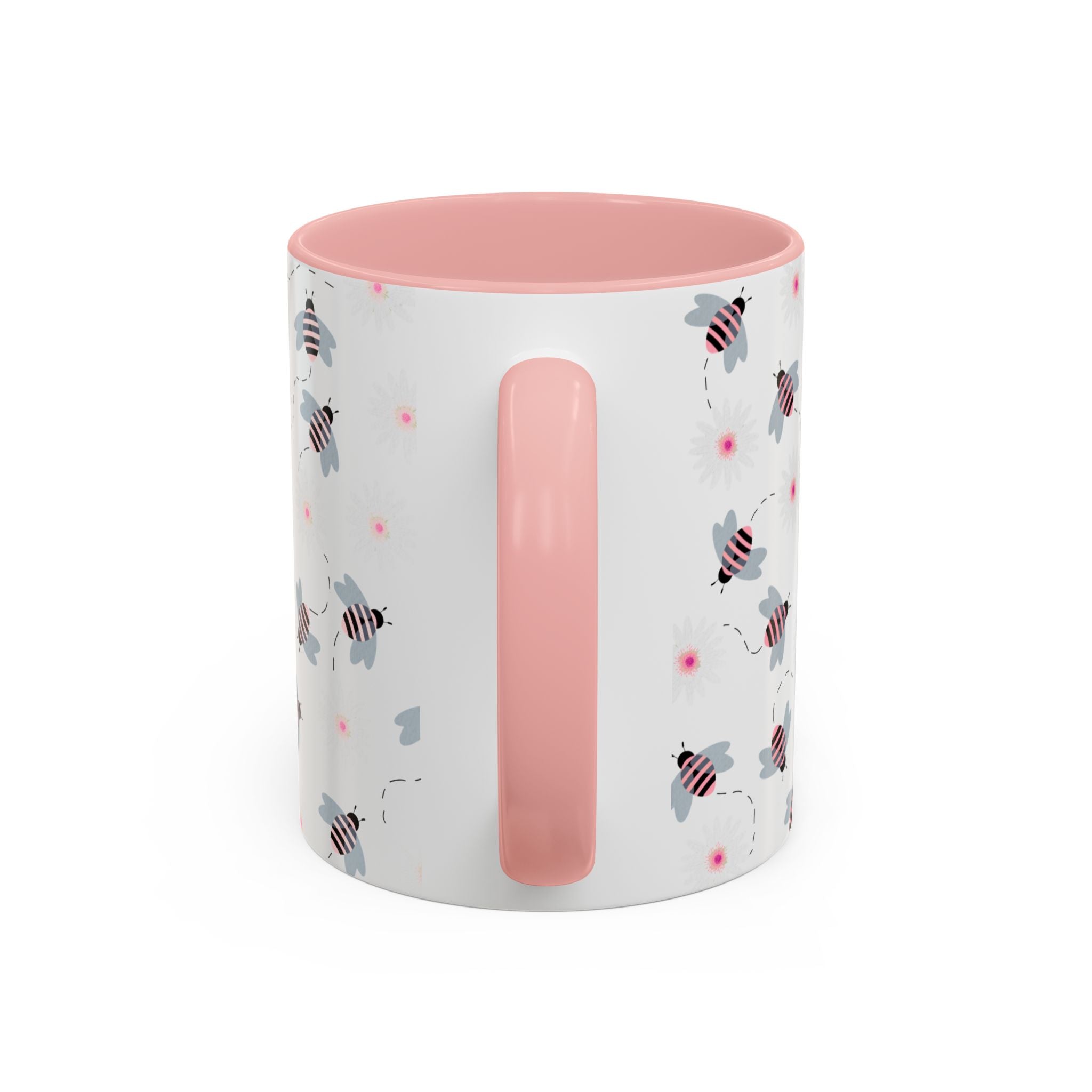 Bee Pattern Accent Coffee Mug — Cute Floral Honeybee Design, 11/15 oz
