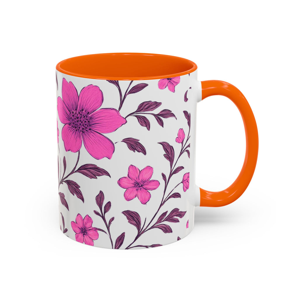 Pink Floral Accent Coffee Mug — 11/15oz