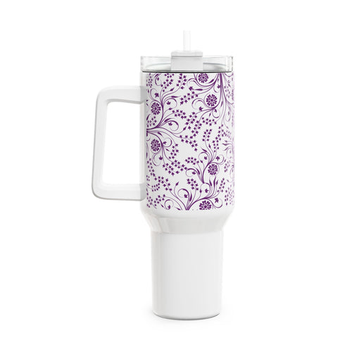 40oz Floral Swirl Tumbler — Purple Vine Insulated Travel Mug