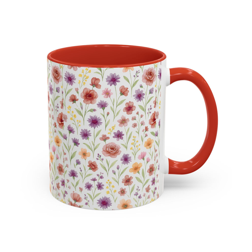 Floral Watercolor Accent Coffee Mug – Pink & Purple Wildflower Pattern (11/15oz)