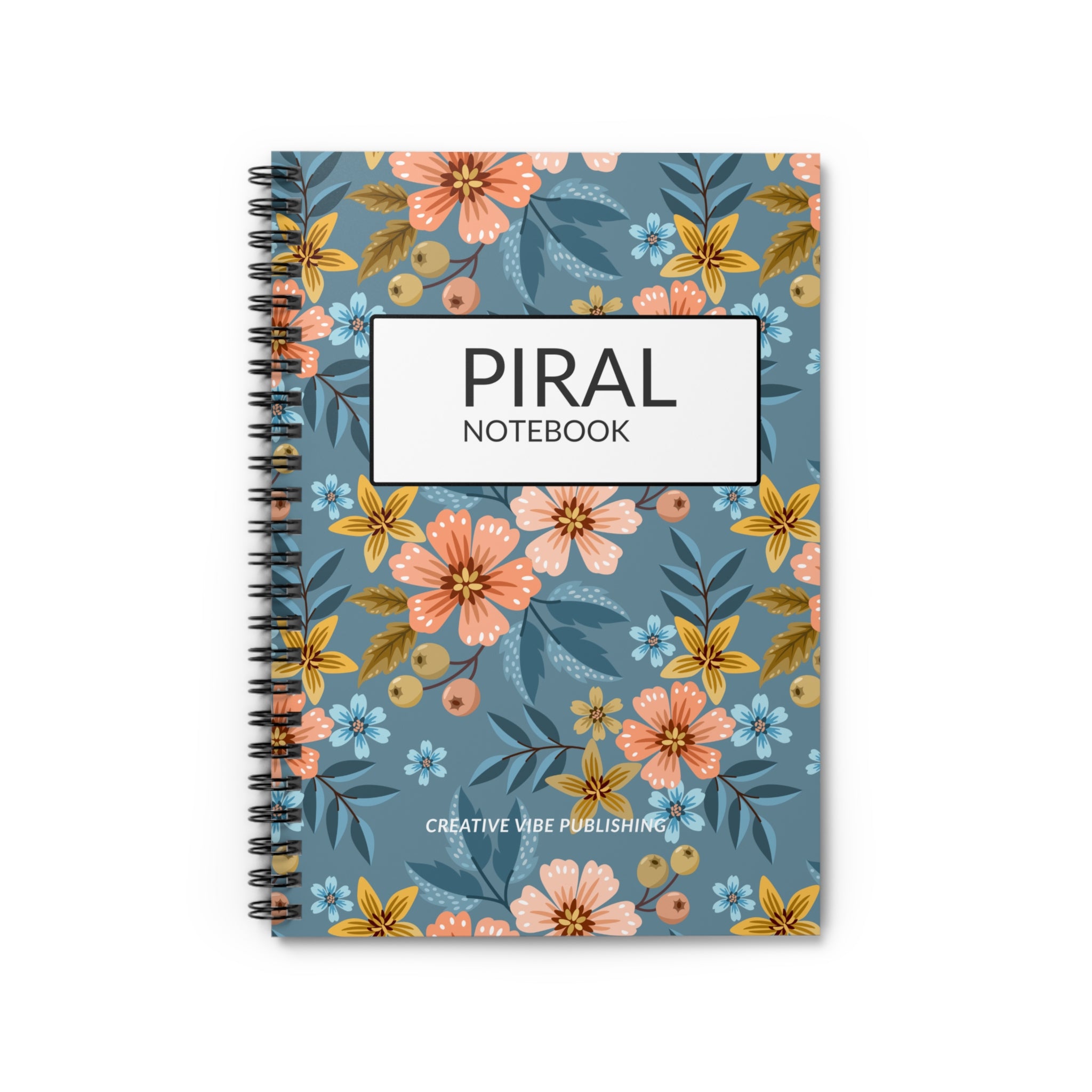 Floral Spiral Notebook — Blue Vintage Flower Journal (Ruled)