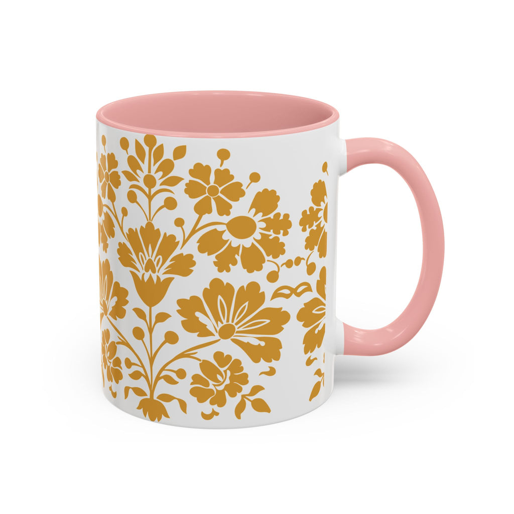 Gold Floral Accent Coffee Mug — Elegant Damask 11/15oz Ceramic