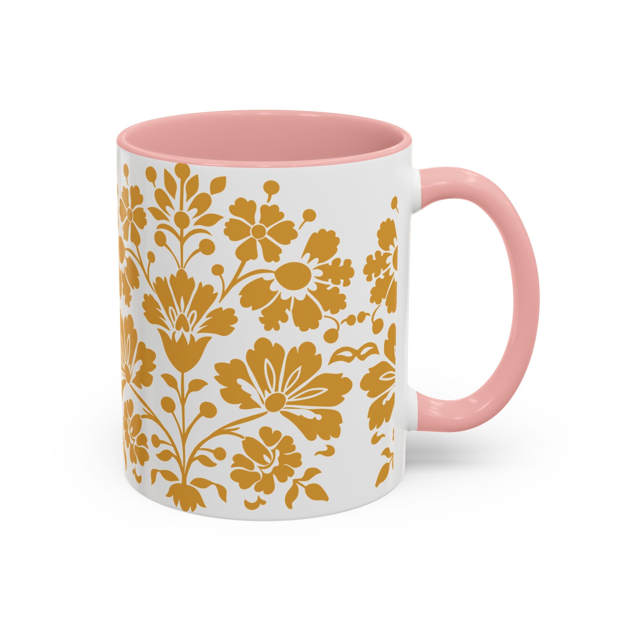 Gold Floral Accent Coffee Mug — Elegant Damask 11/15oz Ceramic