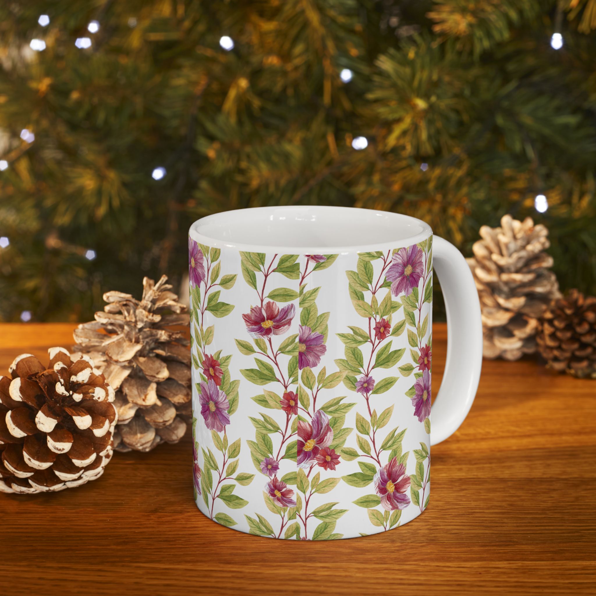 Floral Vine Ceramic Mug — Purple Garden Pattern (11oz & 15oz)