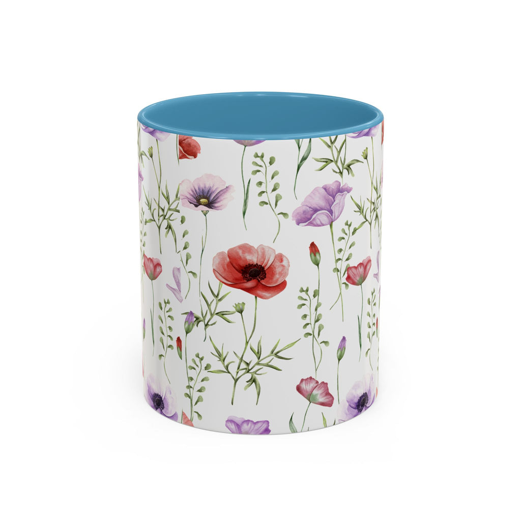 Floral Watercolor Accent Coffee Mug — Poppy & Wildflower Pattern (11/15oz)