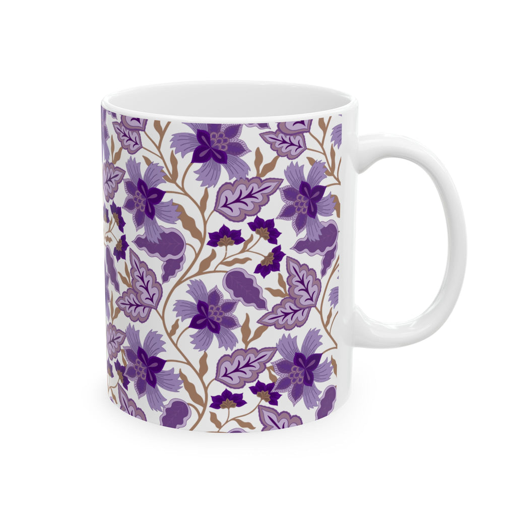 Floral Purple Mug — Vintage Botanical Ceramic Coffee Cup (11oz & 15oz)