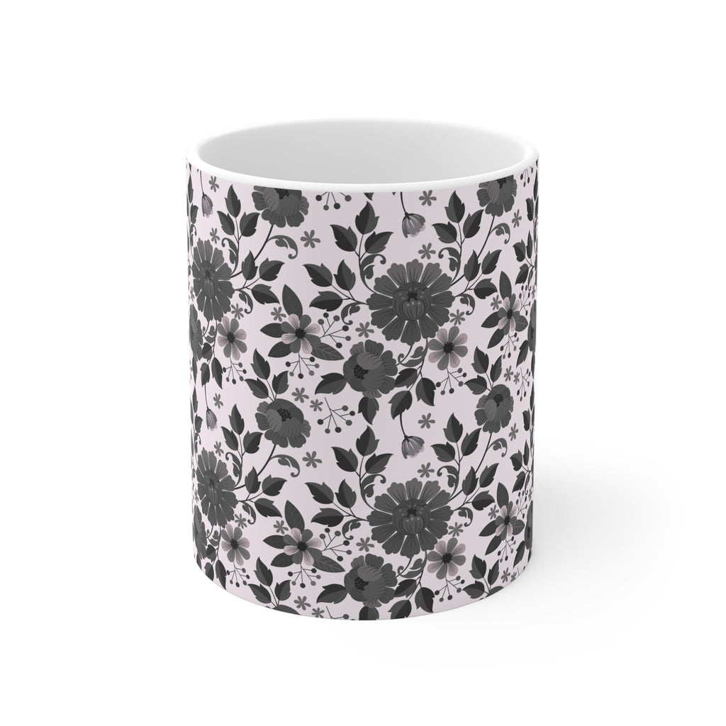 Floral Pattern Coffee Mug — Black & Blush Vintage Daisy Ceramic Mug