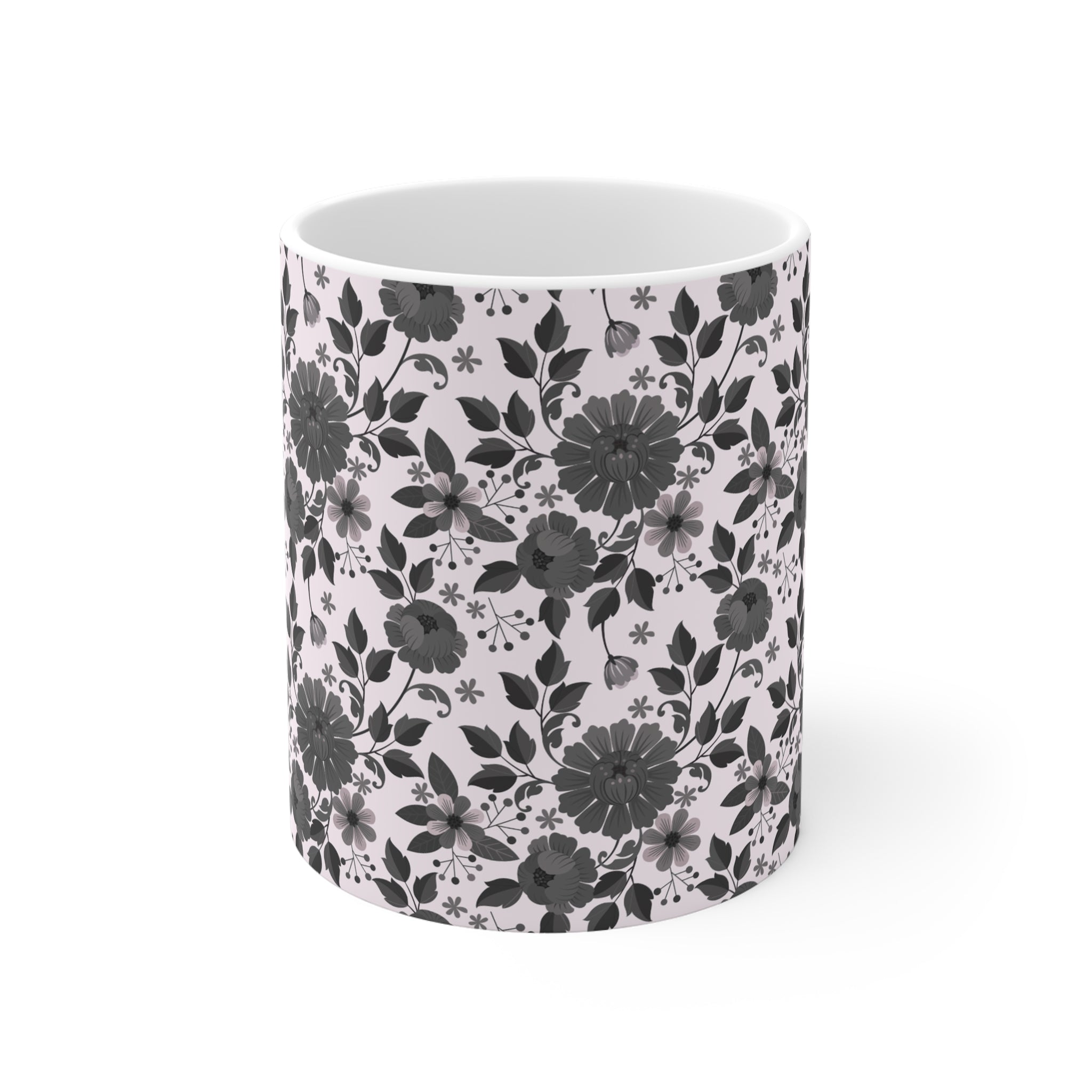 Floral Pattern Coffee Mug — Black & Blush Vintage Daisy Ceramic Mug