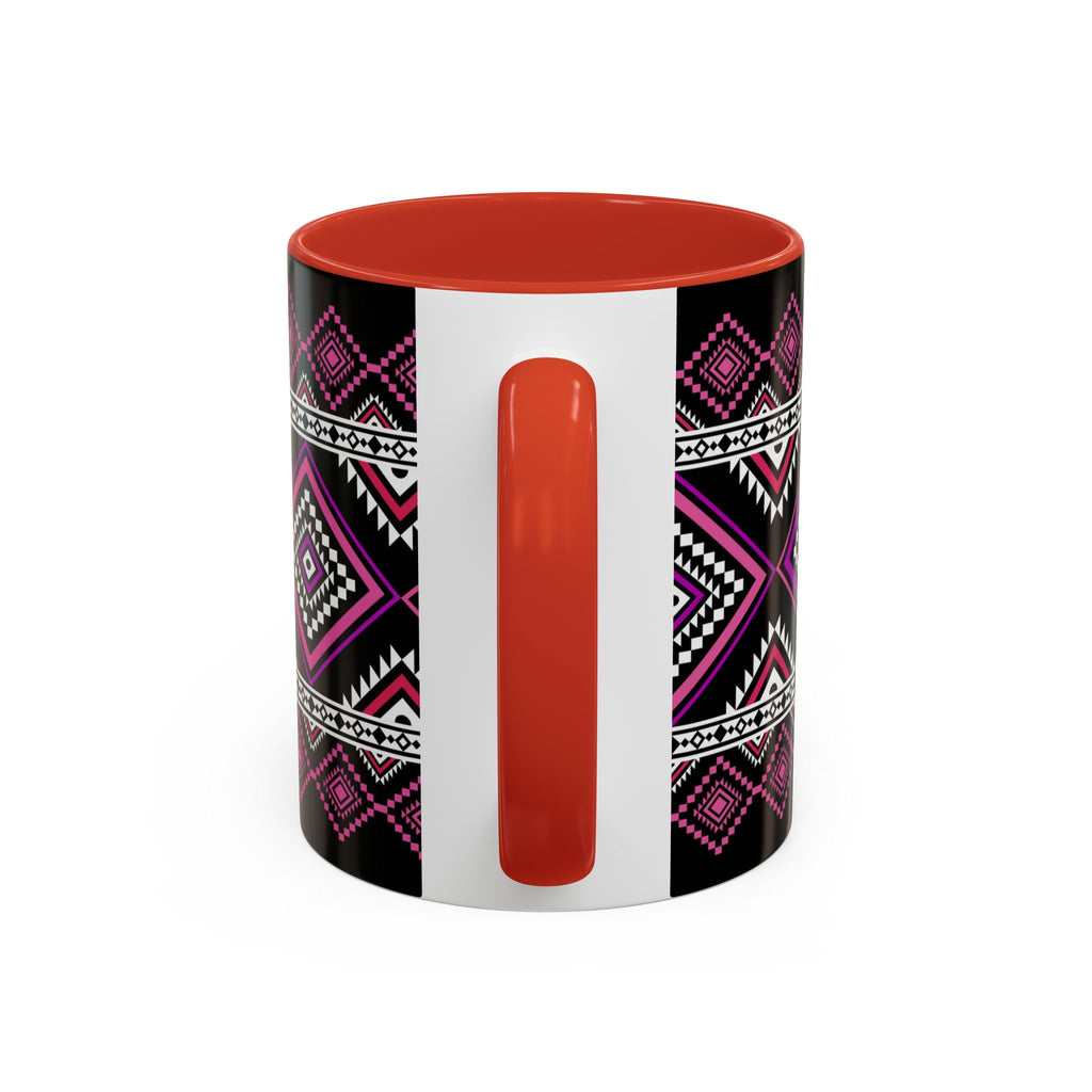 Geometric Aztec Accent Coffee Mug — Pink & Black Tribal Pattern (11/15oz)