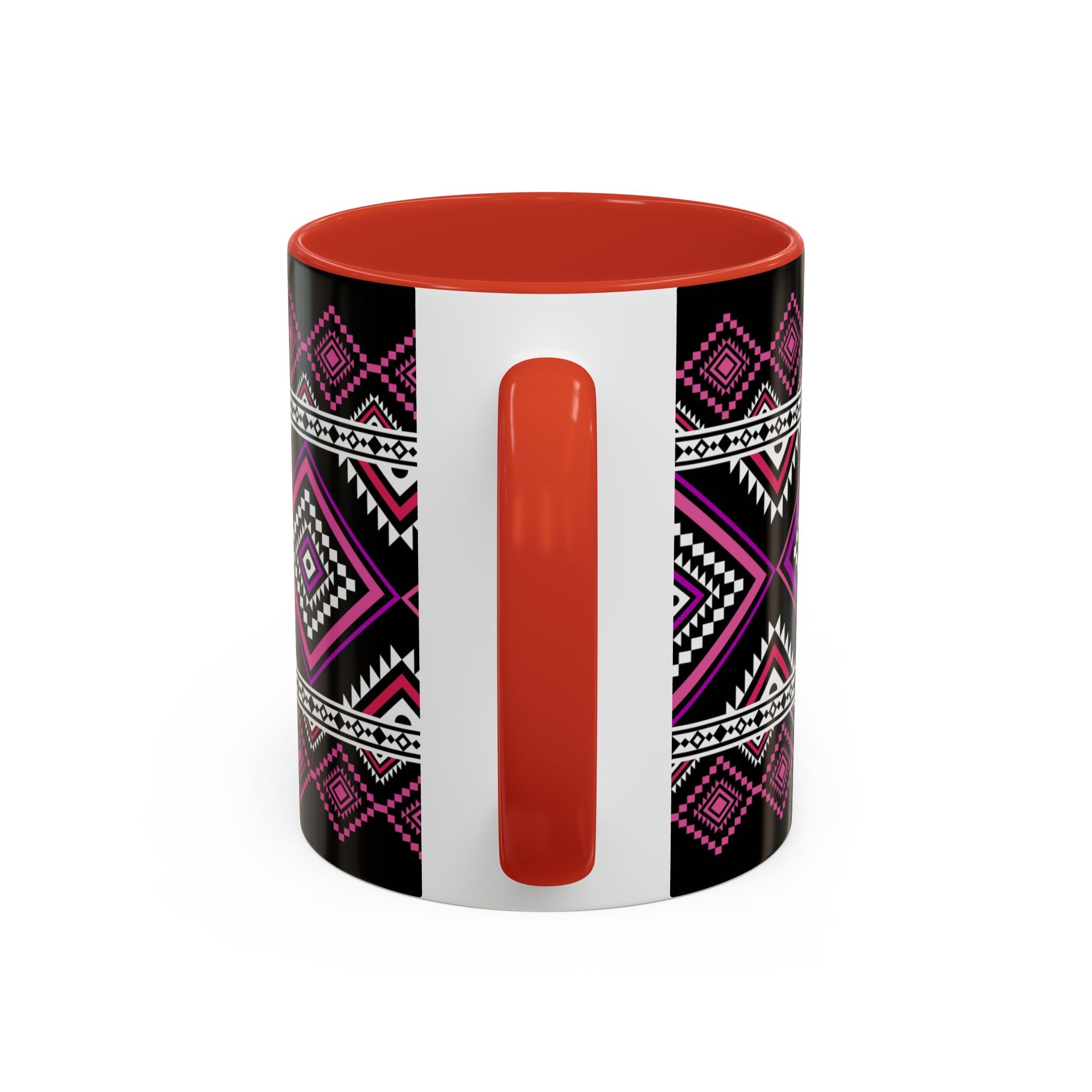 Geometric Aztec Accent Coffee Mug — Pink & Black Tribal Pattern (11/15oz)