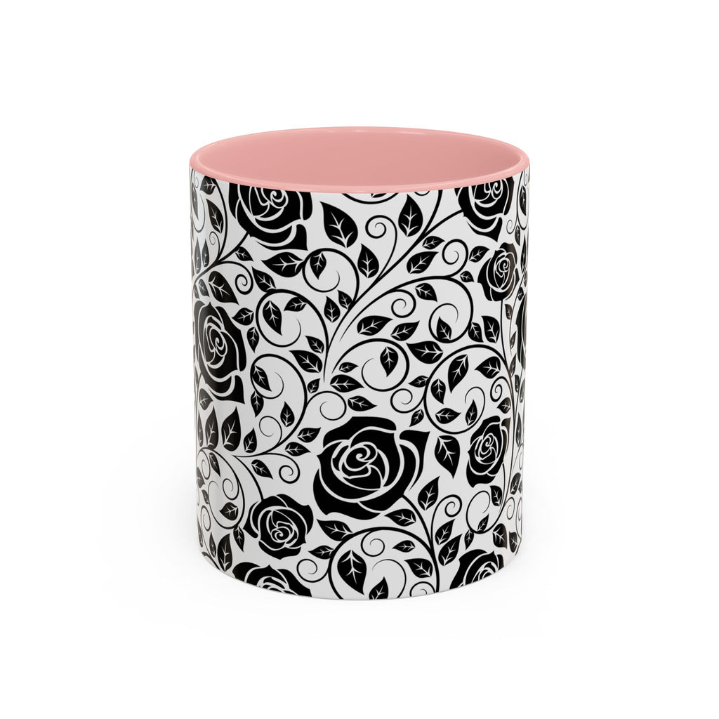 Black Rose Pattern Accent Coffee Mug — 11/15oz Ceramic Gift