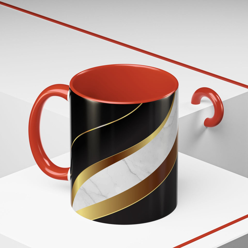 Black Marble Accent Coffee Mug — Gold Ribbon Elegance (11/15oz)