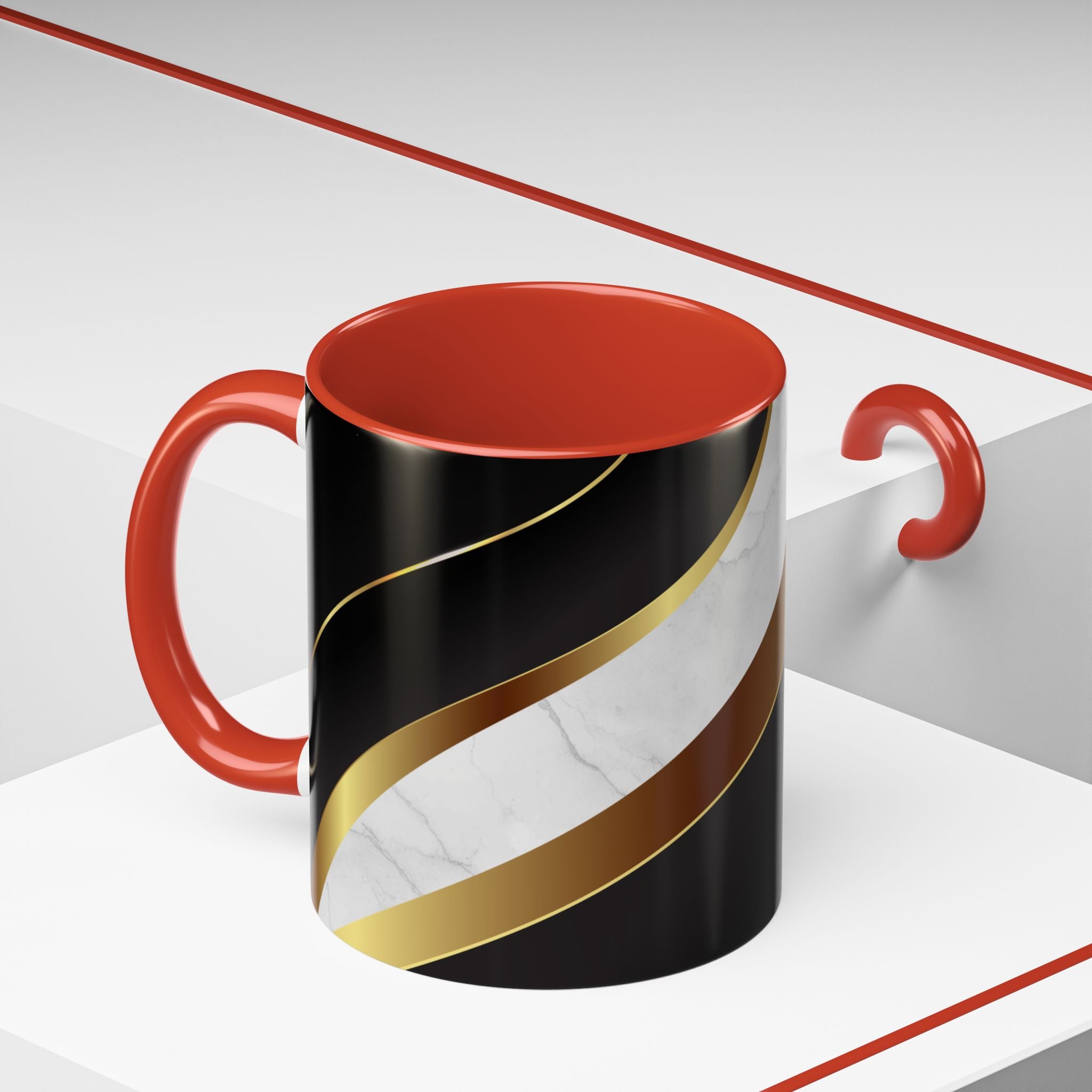 Black Marble Accent Coffee Mug — Gold Ribbon Elegance (11/15oz)