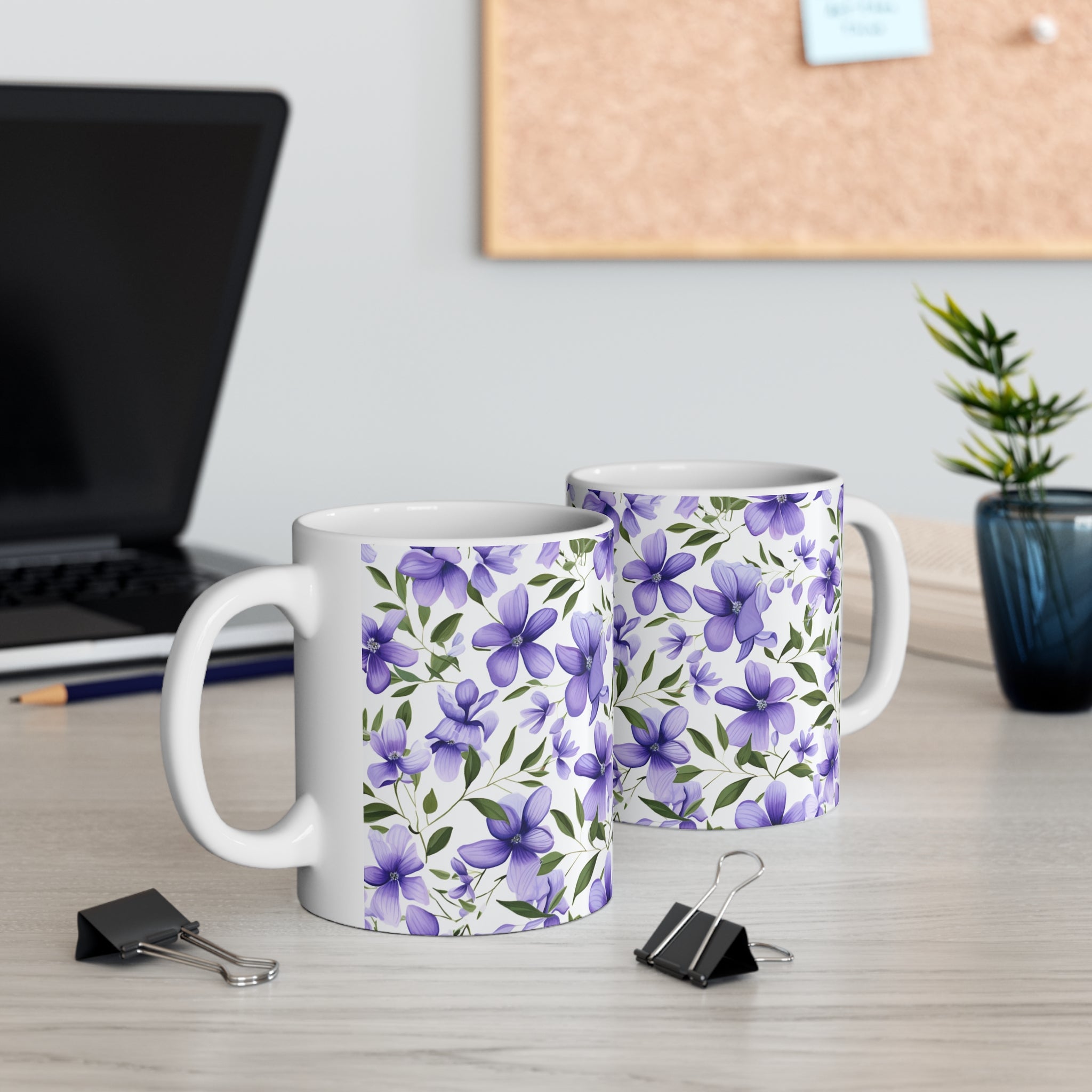 Purple Floral Mug — Violet Blossom Coffee Cup, Botanical Tea Gift