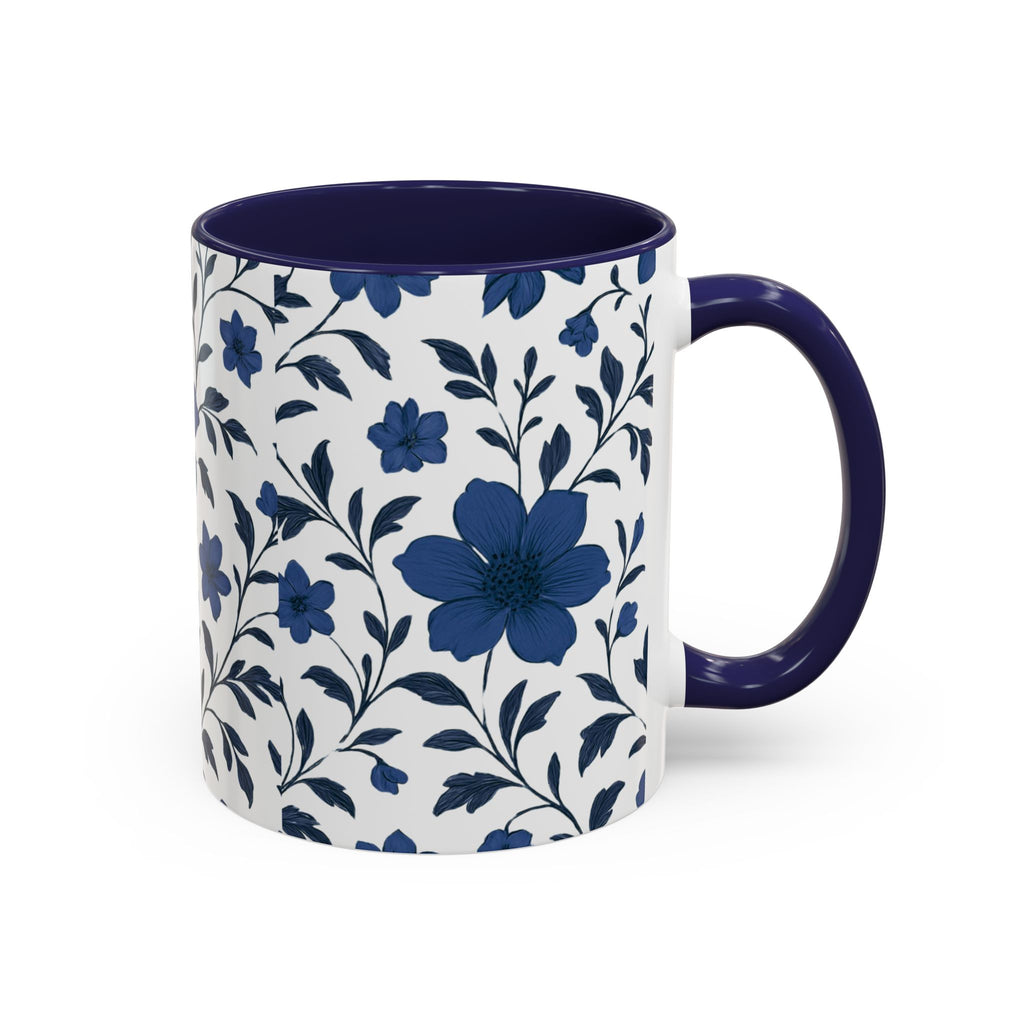 Blue Floral Accent Coffee Mug — Navy Blossom Pattern (11/15 oz)