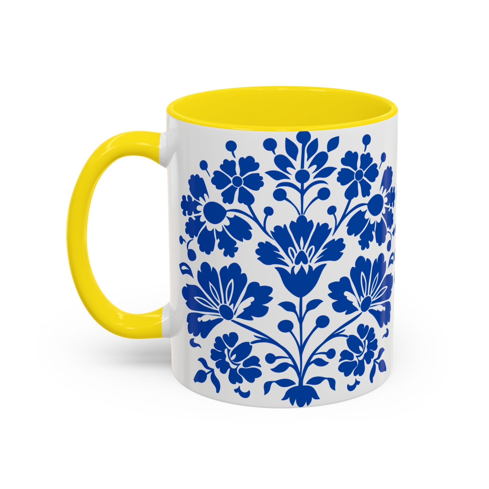 Blue Floral Accent Coffee Mug – Ceramic 11/15oz