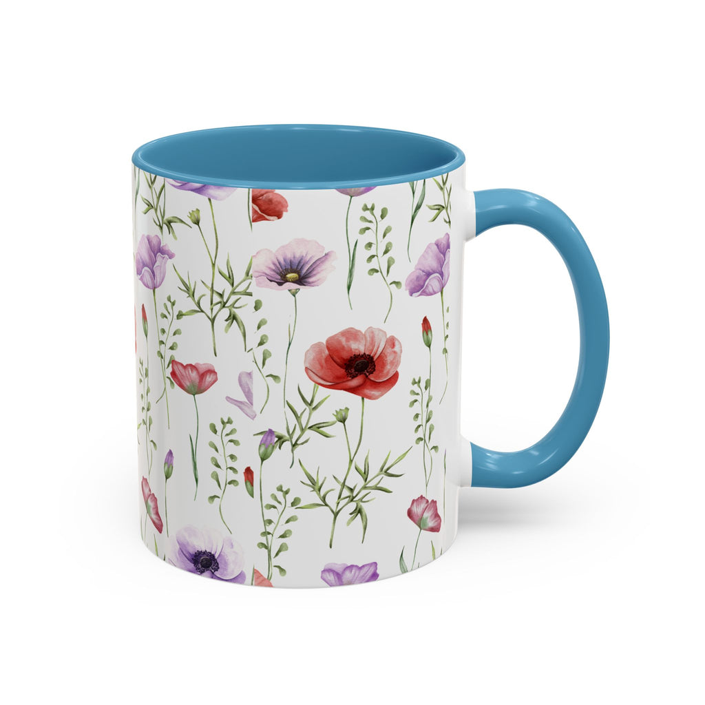 Floral Watercolor Accent Coffee Mug — Poppy & Wildflower Pattern (11/15oz)