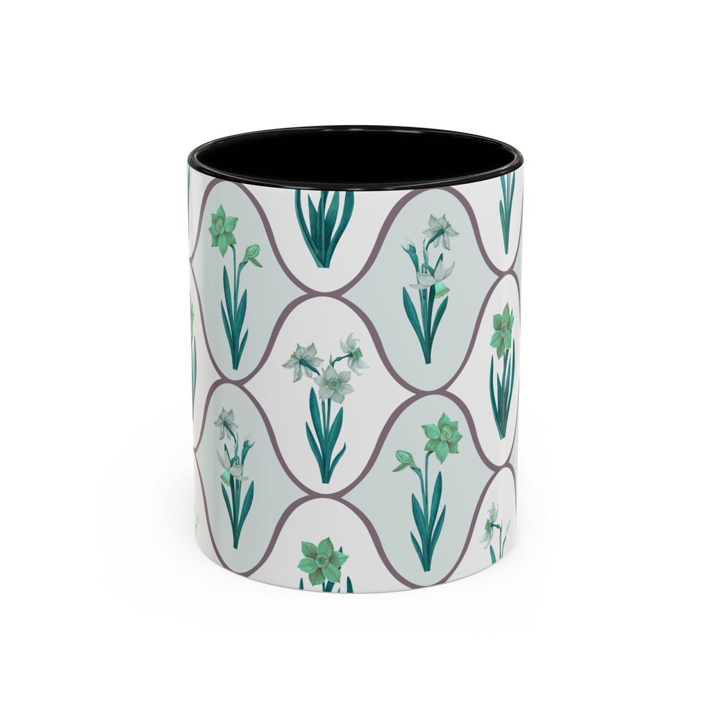 Floral Tile Accent Coffee Mug — Green Botanical Pattern (11/15 oz)