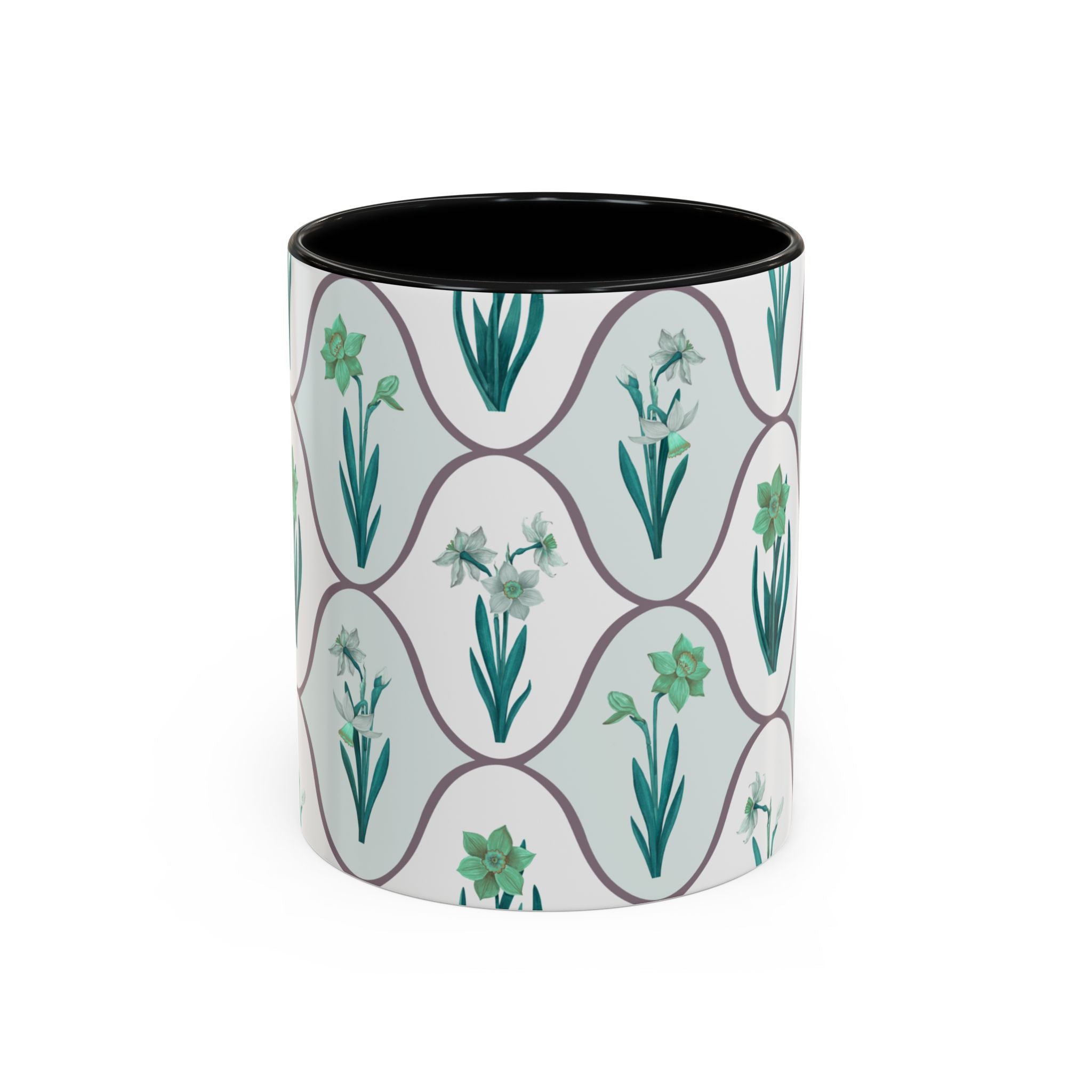 Floral Tile Accent Coffee Mug — Green Botanical Pattern (11/15 oz)