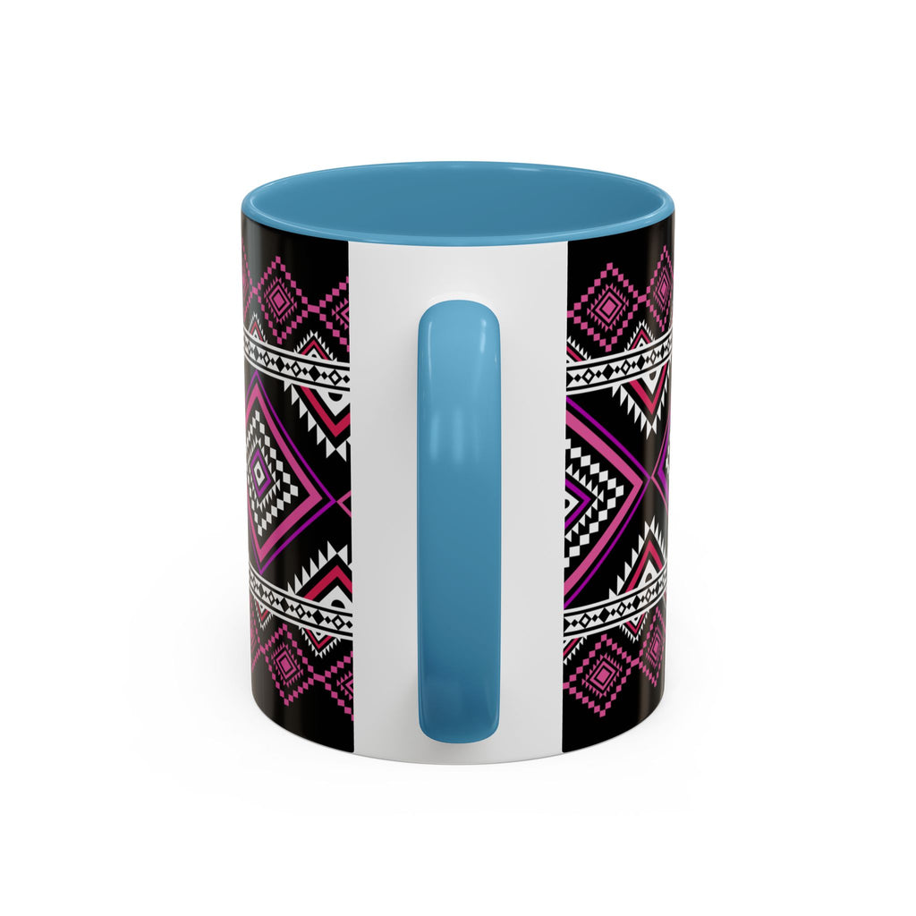 Geometric Aztec Accent Coffee Mug — Pink & Black Tribal Pattern (11/15oz)