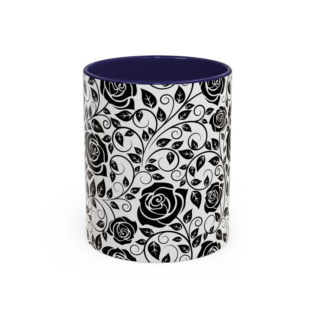 Black Rose Pattern Accent Coffee Mug — 11/15oz Ceramic Gift