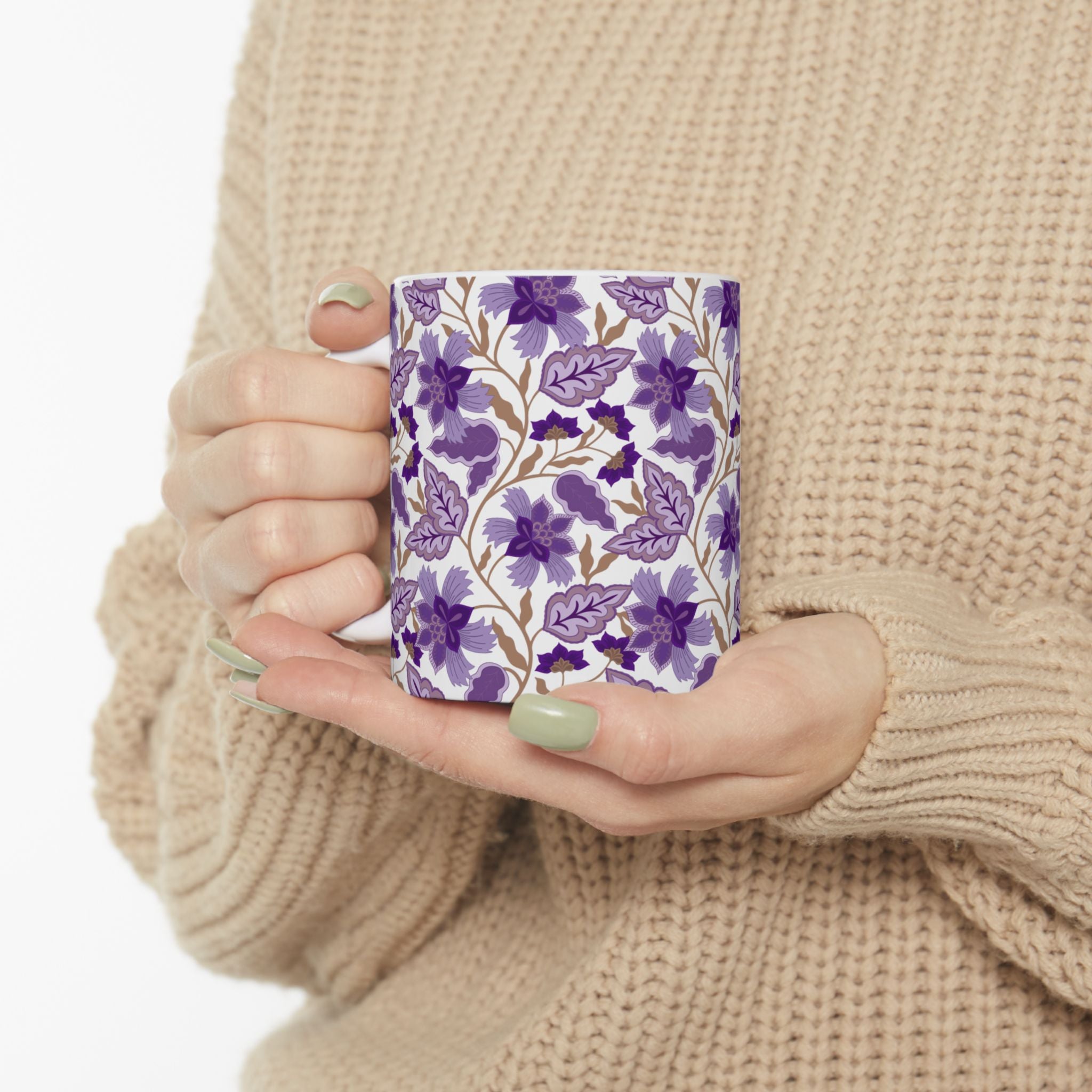 Floral Purple Mug — Vintage Botanical Ceramic Coffee Cup (11oz & 15oz)