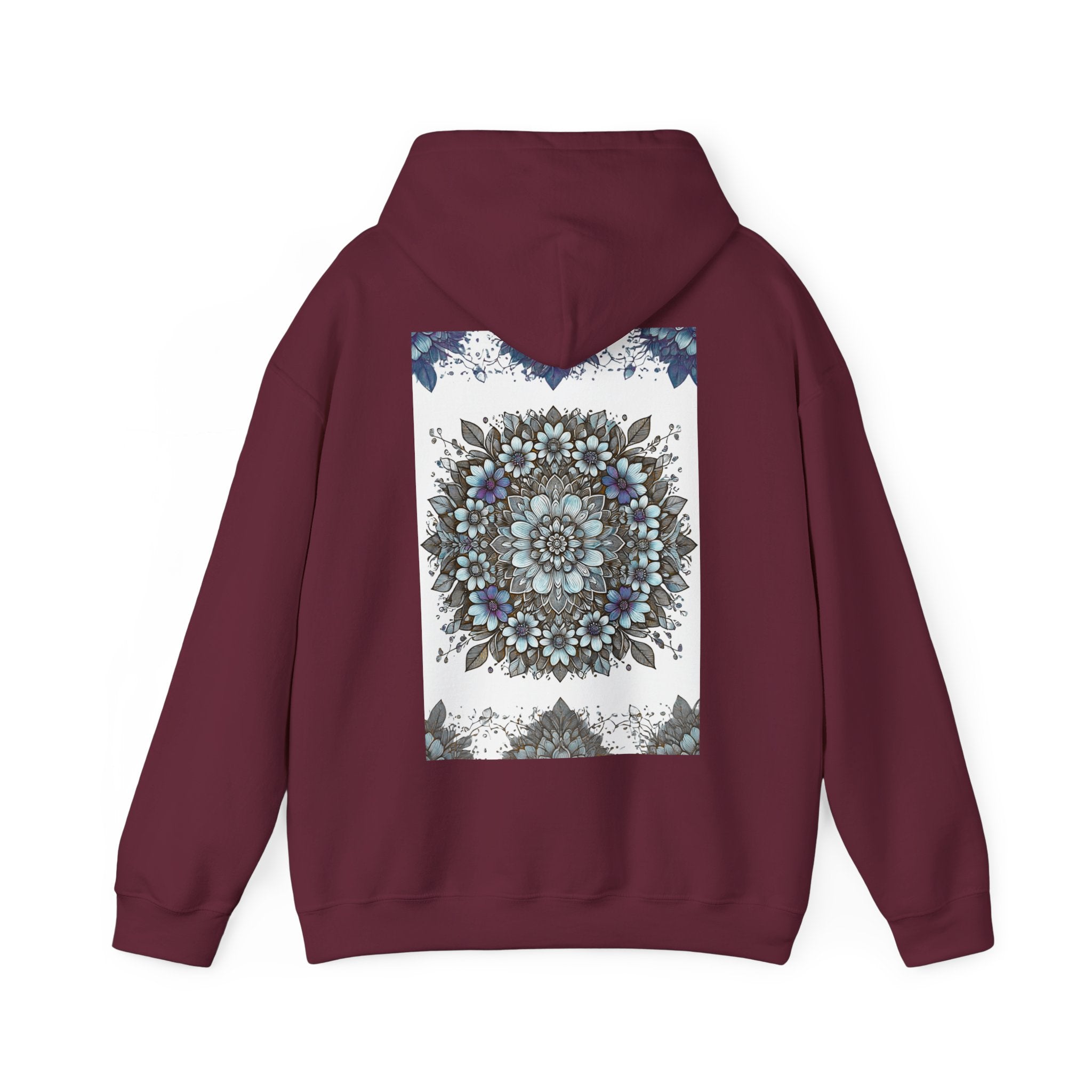 Floral Mandala Hoodie — Blue Botanical Symmetry Pullover