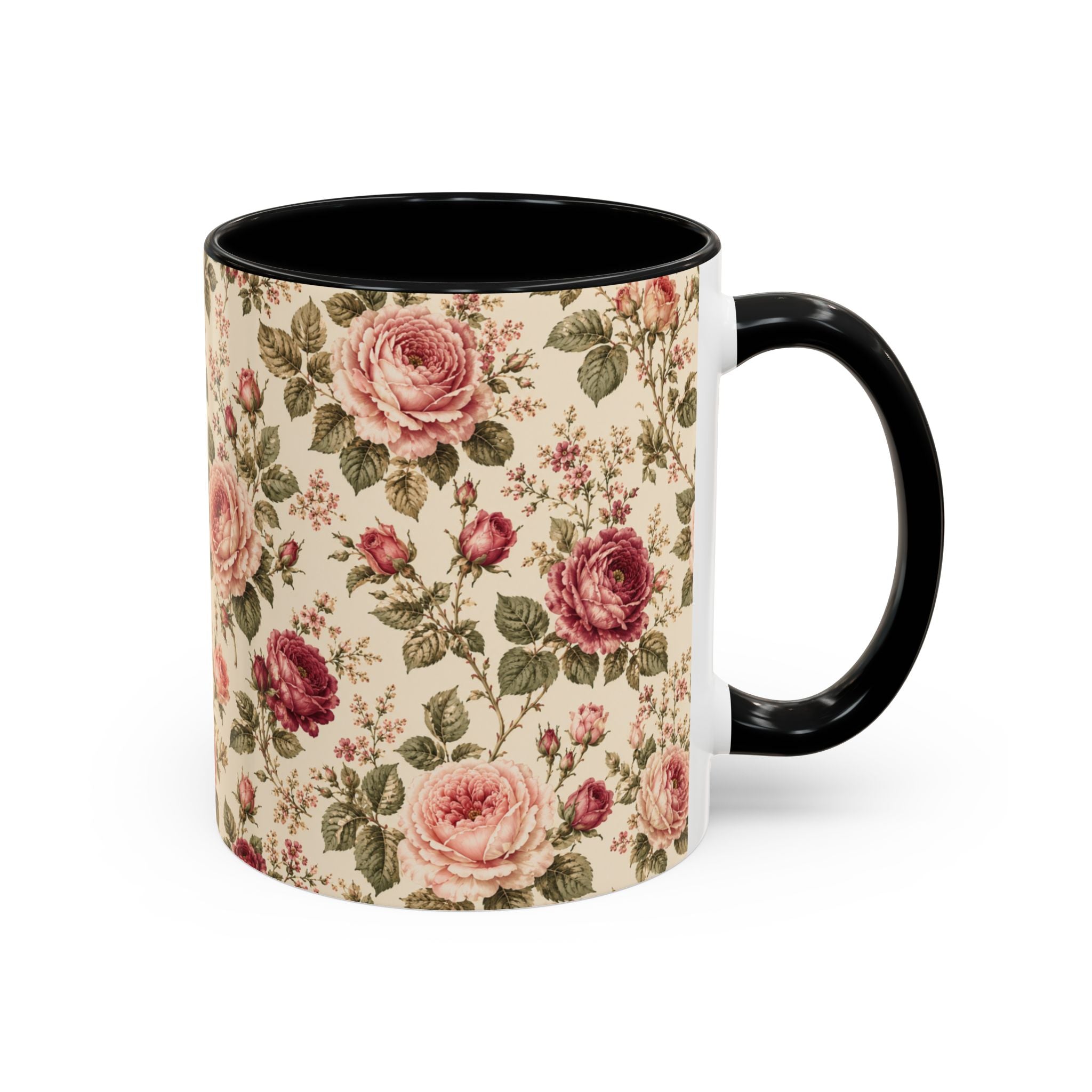 Vintage Rose Accent Coffee Mug – Floral 11/15oz Ceramic Cup