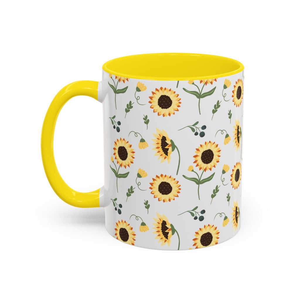 Sunflower Pattern Accent Coffee Mug — 11/15oz Ceramic Mug
