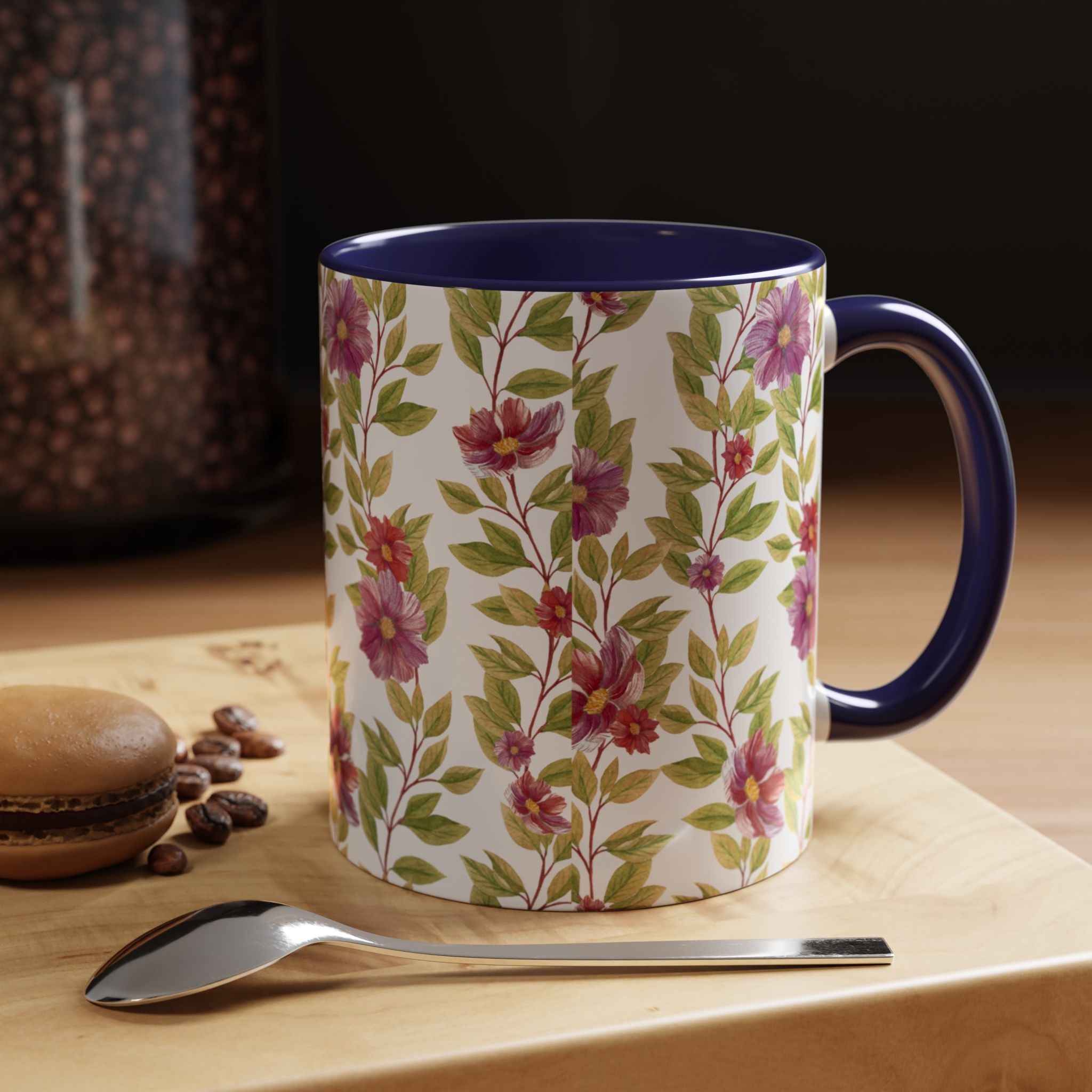 Floral Vine Accent Coffee Mug — Purple Watercolor Blossoms (11/15oz)
